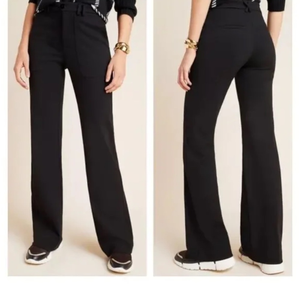 Anthropologie The Essential Flare Trouser Black Pant Business Casual Office Sz 2 - Picture 2 of 10